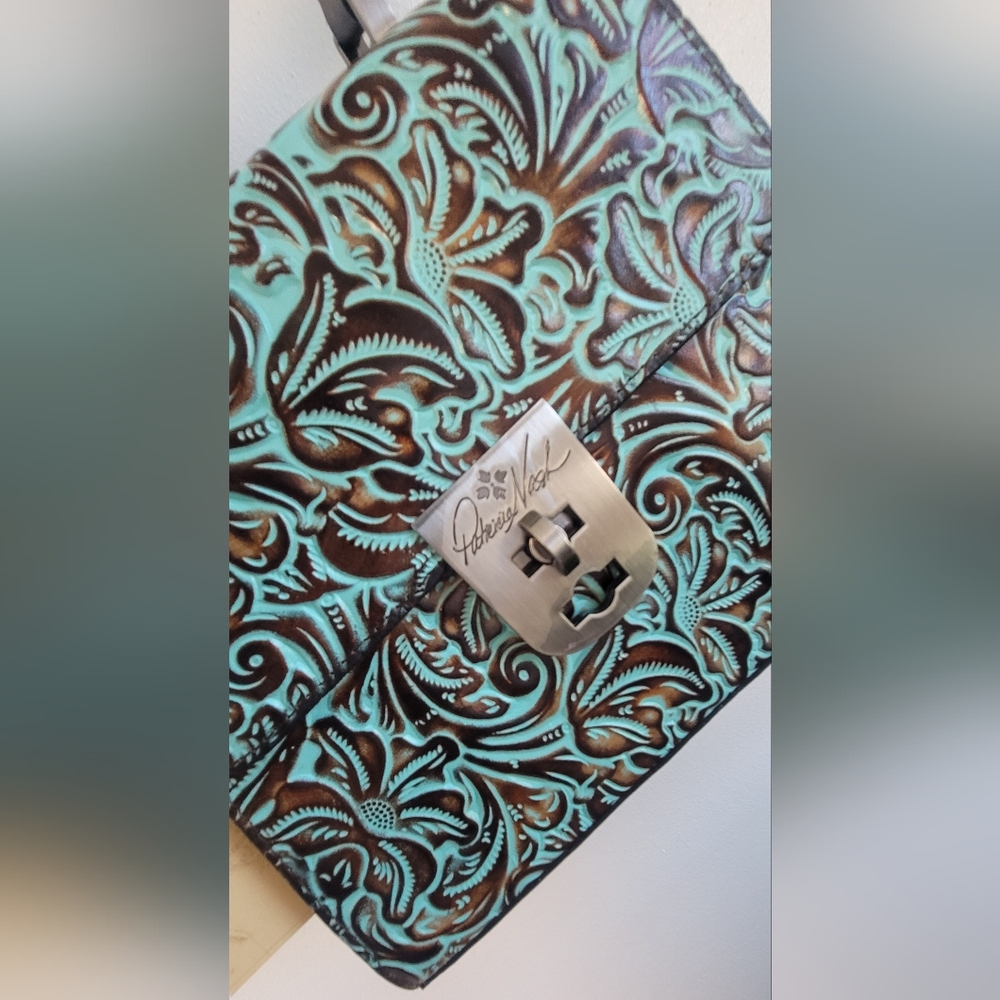Patricia Nash Turquoise and Black Embossed Leather Bag - Picture 12 of 15